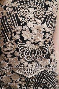 Metallic Floral Embroidery Two Piece Dress